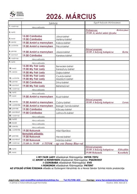 Aktu�lis havi m�sor 