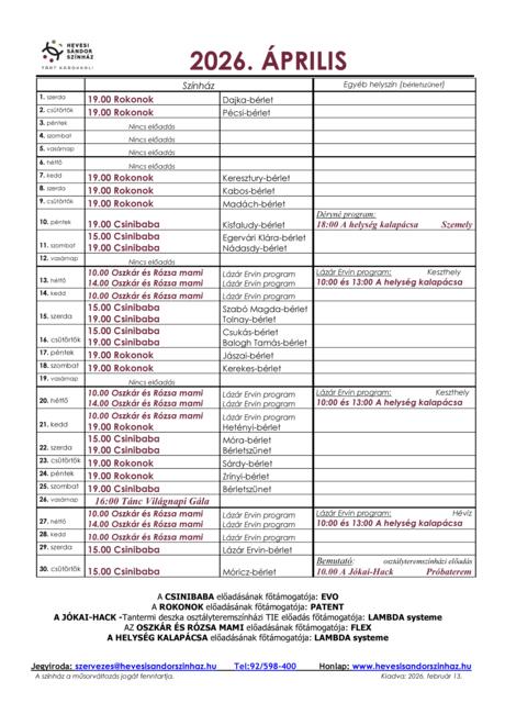 Aktu�lis havi m�sor 