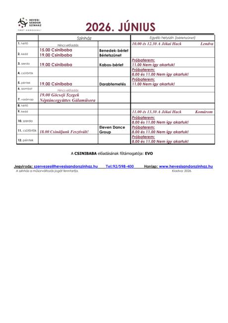 Aktu�lis havi m�sor 